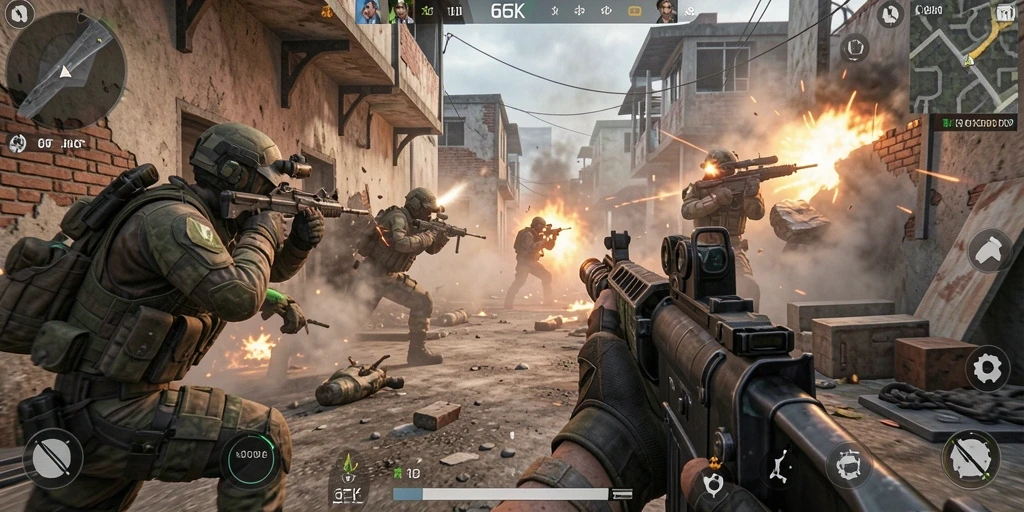 Gameplay menegangkan di dalam pertempuran FPS 66K.