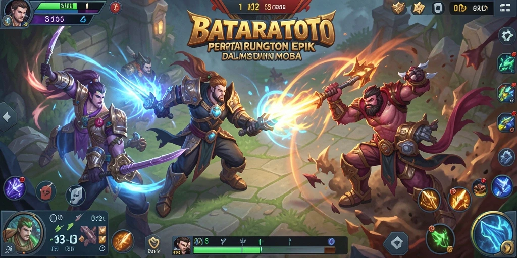Screenshot gameplay menampilkan aksi seru dalam pertarungan MOBA.