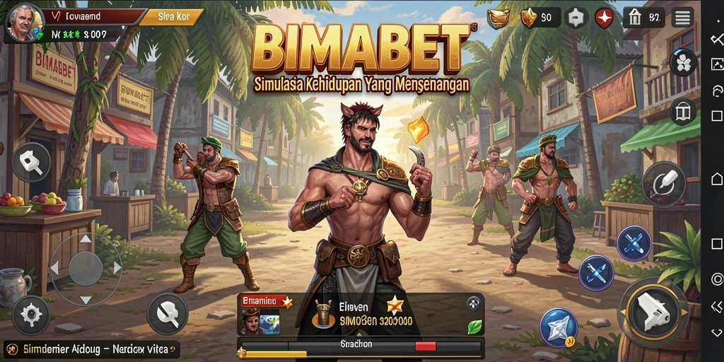 Screenshot gameplay <strong>BIMABET</strong> menampilkan interaksi antar karakter dalam simulasi kehidupan.