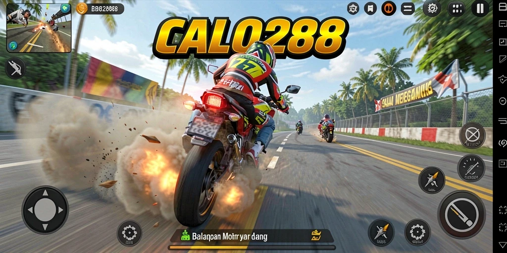 Screenshot gameplay <strong>CALO288</strong> menampilkan aksi balapan motor yang seru.