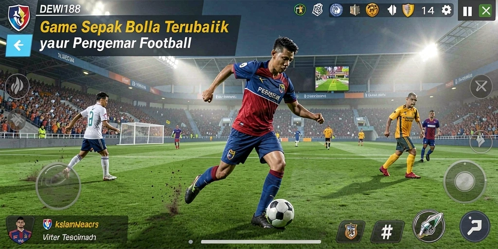 Tampilan gameplay menyerupai pertandingan sepak bola nyata.