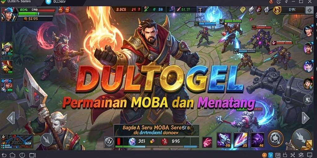 Tangkapan layar DULTOGEL menampilkan aksi pertarungan MOBA yang intens.