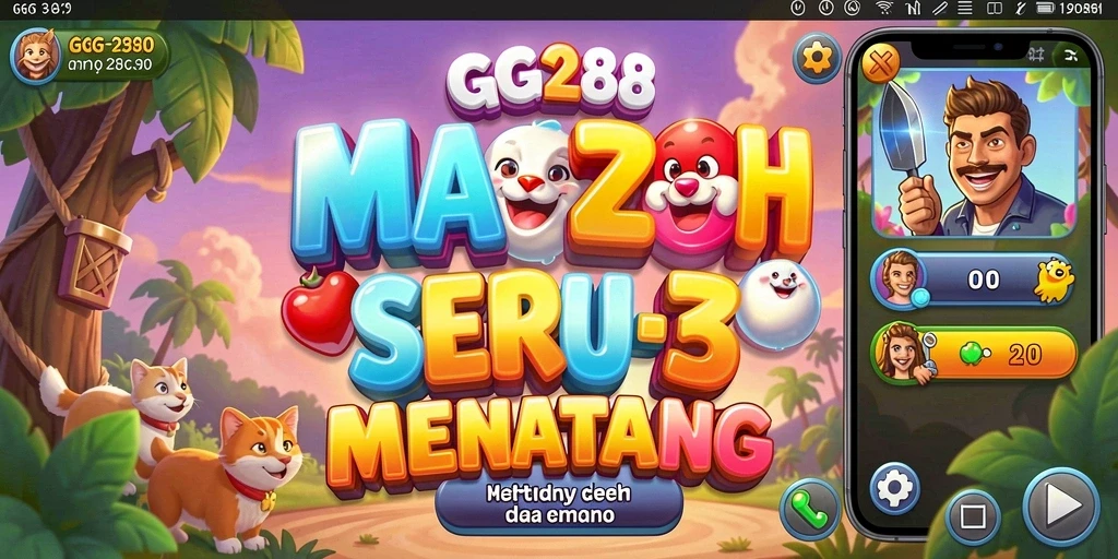 Screenshot utama GG288 menunjukkan gameplay Match-3 yang seru.