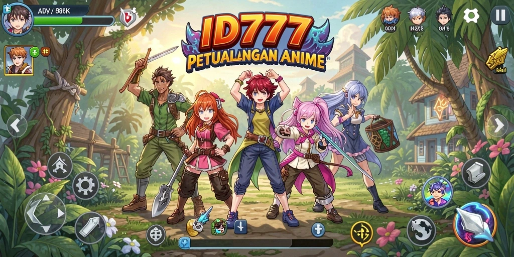Tangkapan layar utama ID777 menampilkan pertarungan karakter Anime yang dinamis.