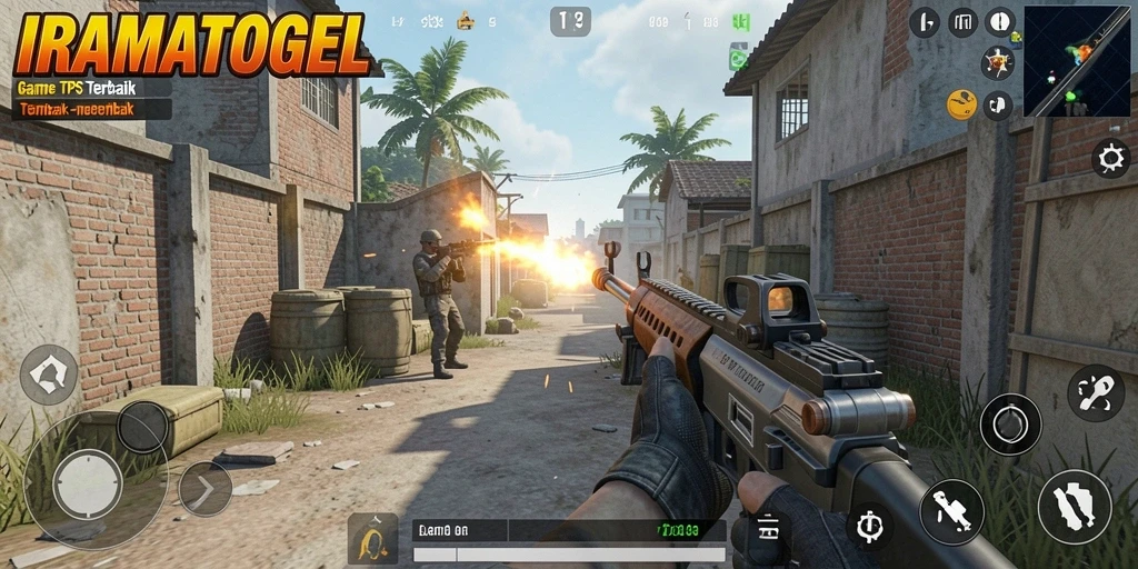 Tampilan gameplay menegangkan di IRAMATOGEL dengan aksi tembak-menembak yang seru.