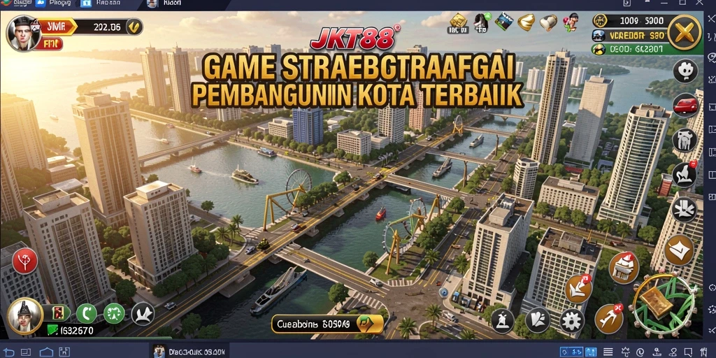 Tampilan gameplay JKT88 dengan pembangunan kota yang menawan.