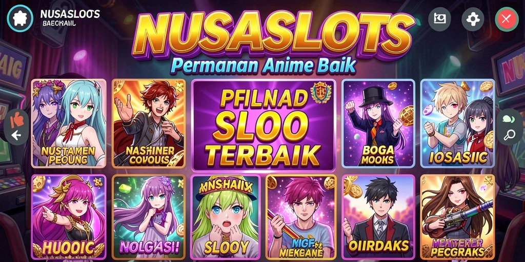 Screenshot NUSASLOTS menampilkan gameplay penuh warna dengan karakter anime.