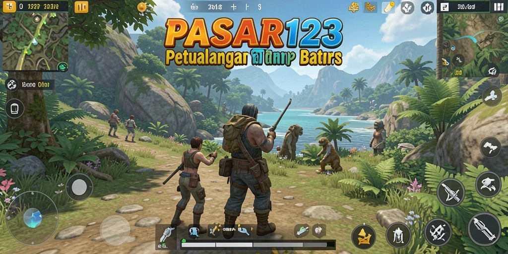 Screenshot menampilkan pemain menjelajahi dunia terbuka yang indah.