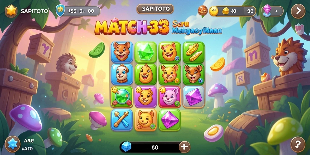 Tampilan gameplay SAPITOTO yang seru dalam permainan Match-3.