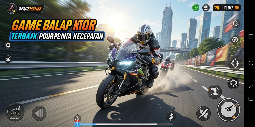 Tangkapan layar SPACEMAN88 menampilkan aksi balapan motor yang seru.