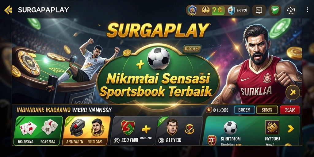 Screenshot SURGAPLAY menampilkan antarmuka sportsbook yang menarik.